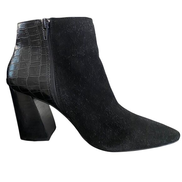 Steve Madden Size 10 Jagat Booties Black Suede Croc Pointed Toe Block Heel Ankle - Picture 5 of 11